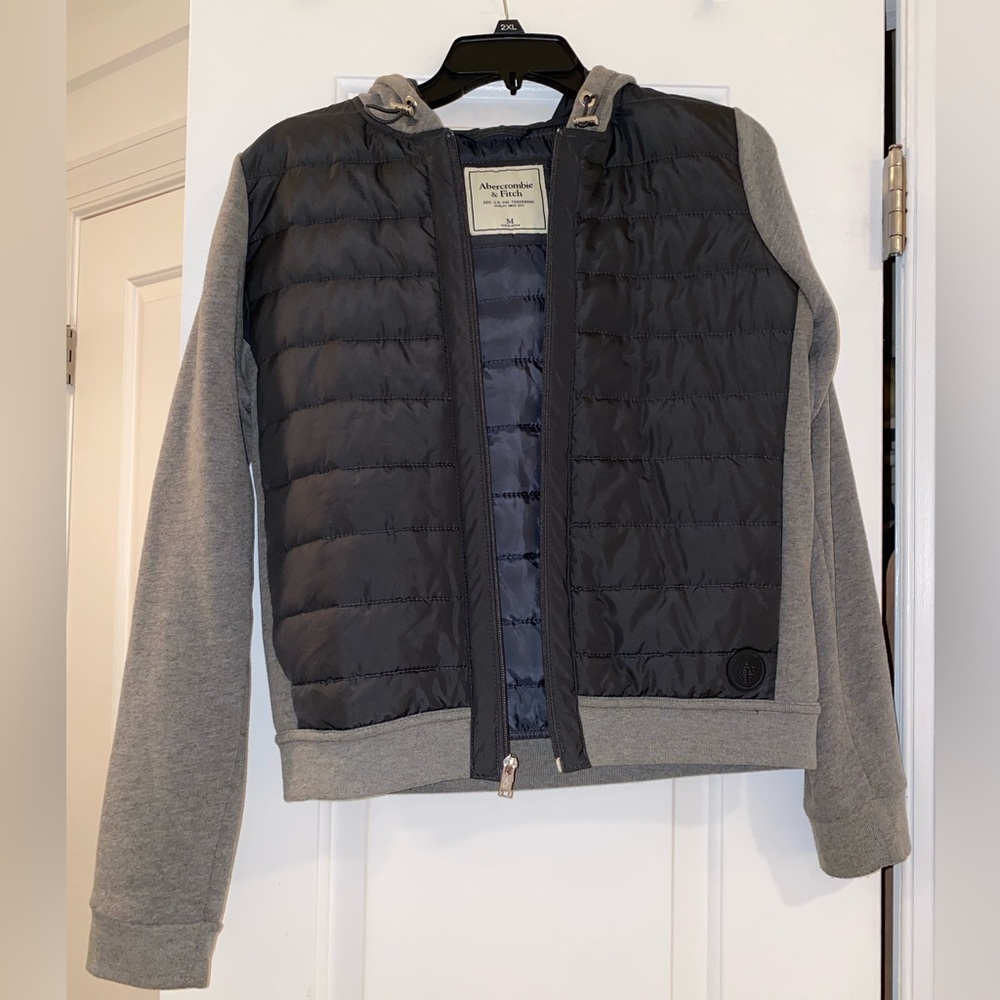 Abercrombie gray jacket with hood and puffer vest portion size M